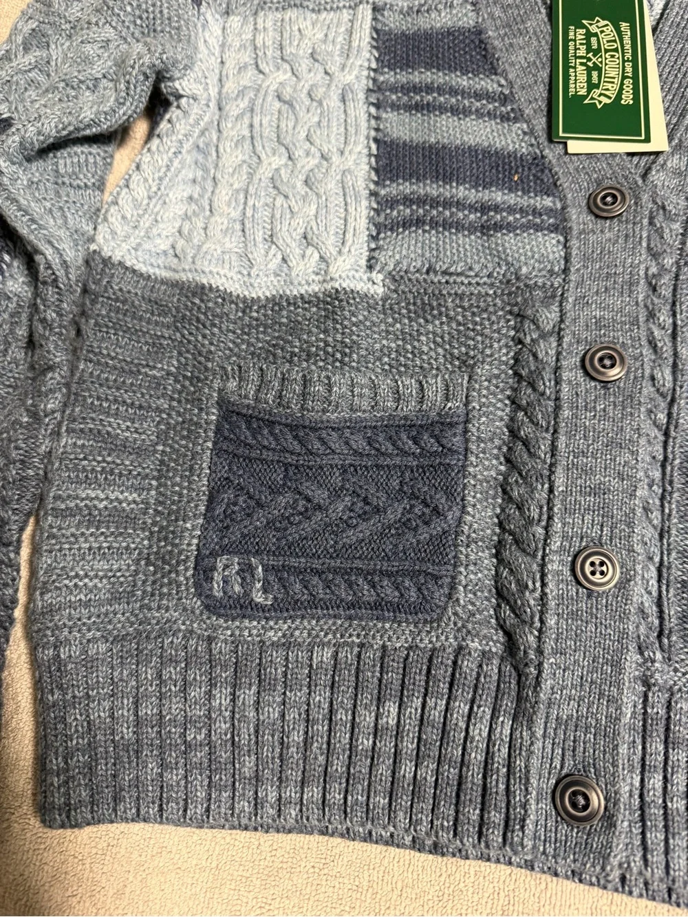 Polo Ralph Lauren Girl’s Cotton Patchwork Cardigan Sweater US Size M 8-10